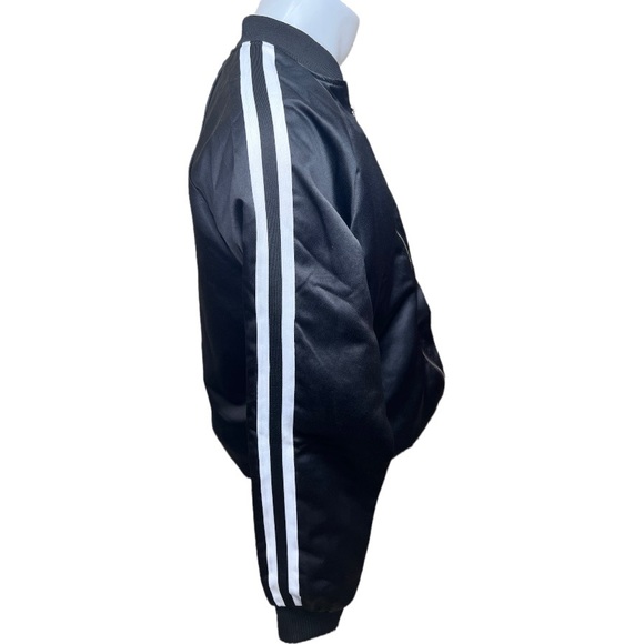 BoohooMan Black Satin Bomber Jacket with Side Stripes - Picture 4 of 10